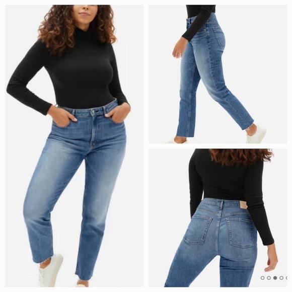 Everlane SZ 28 Blue Med Wash Organic Cotton Curvy Cheeky High Rise Straight Jean - Picture 1 of 16